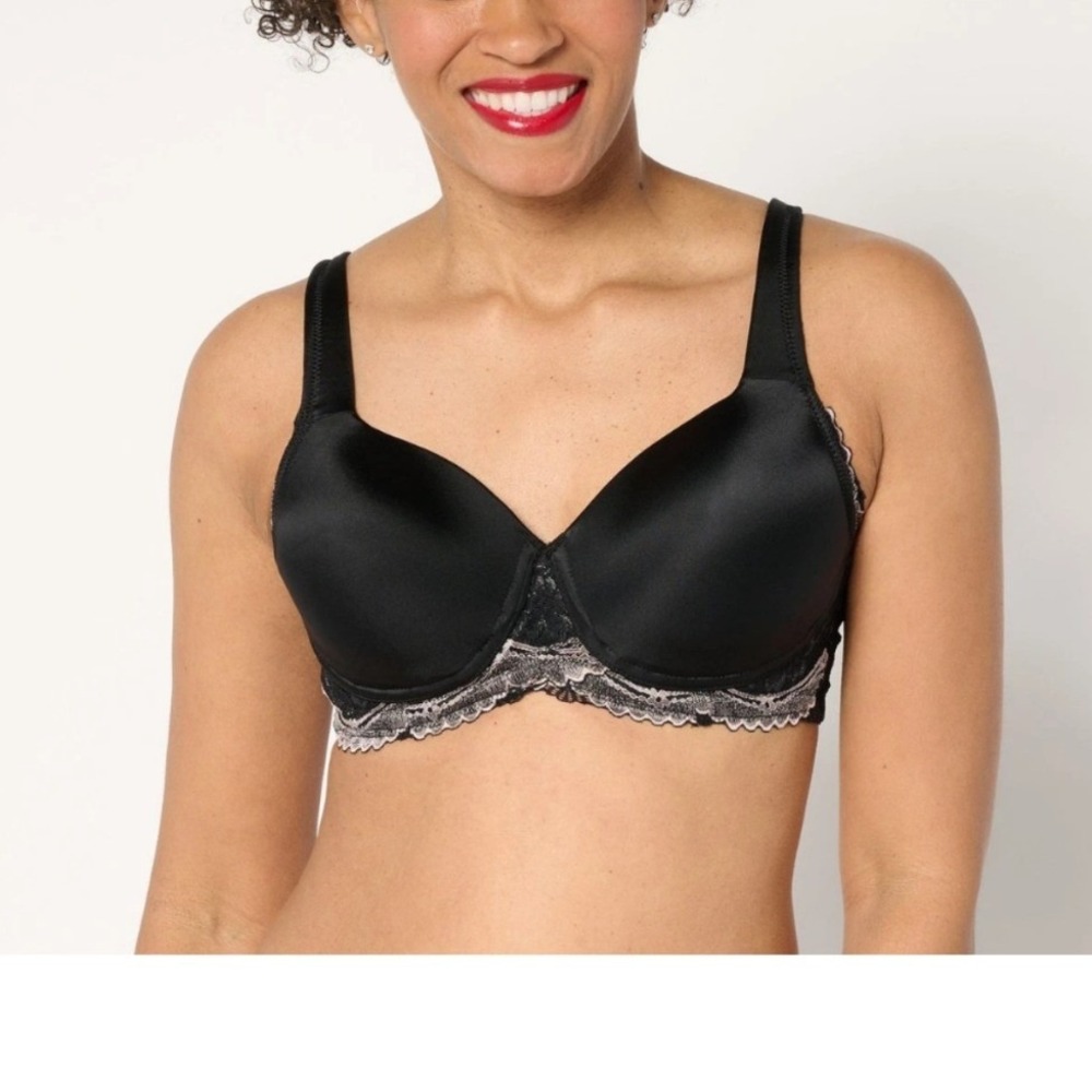 Breezies Two-Tone Lace Shimmer Lightly Padded Wirefree Bra Black 44DD A703131